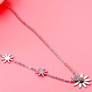 Sterling Silver Daisy Sunflower Necklace, Crystal, Minimalist, Dainty